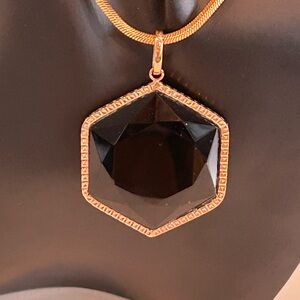 Elegant Rose Gold Over Stainless Necklace with Smoky Topaz Hexagon Pendant